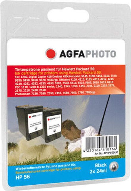 Картриджи AgfaPhoto APHP56BDUO - Pigment-based ink - Black - Multi pack - - HP Deskjet 450 CBI - HP Officejet 5515 - HP PSC 1315 XI - HP Deskjet 450 CI - HP Officejet... - 2 pc(s) - Blister
