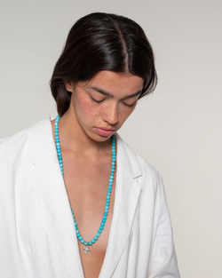 Колье бирюза, подвеска маленький крест