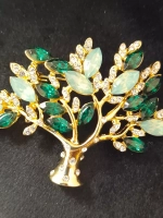 Брошь-кулон "Дерево большое с зелёными листами" золото