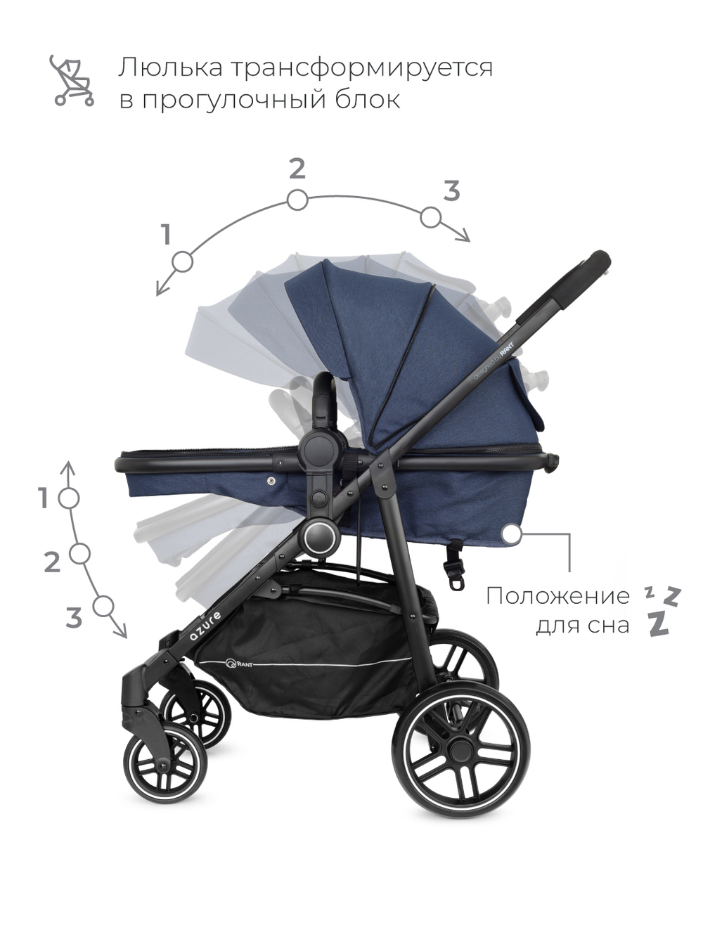 Коляска детская 2-в-1 "AZURE Trends" RA147 alu. Blue