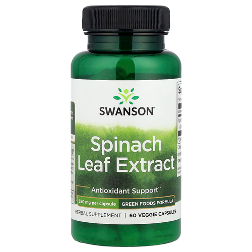 Swanson Vitamins, Экстракт листьев шпината, 650 мг, 60 растительных капсул