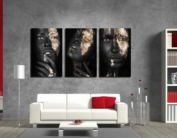 Модульная картина "Девушки в черно-золотом цвете"