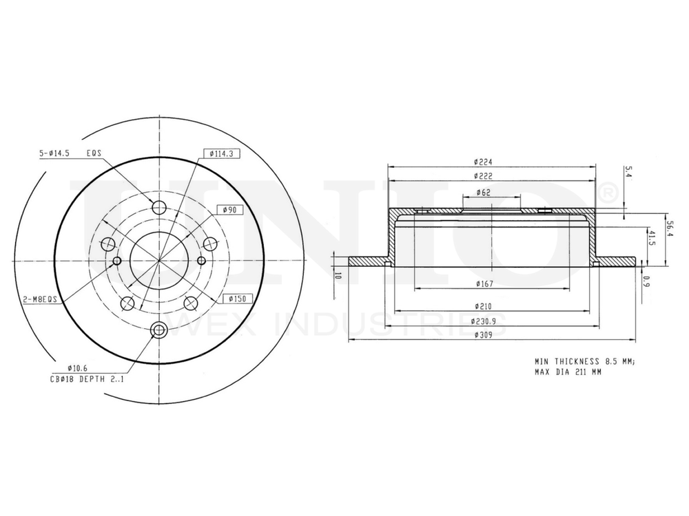 Диск тормозной задний UNIO BRD-20389