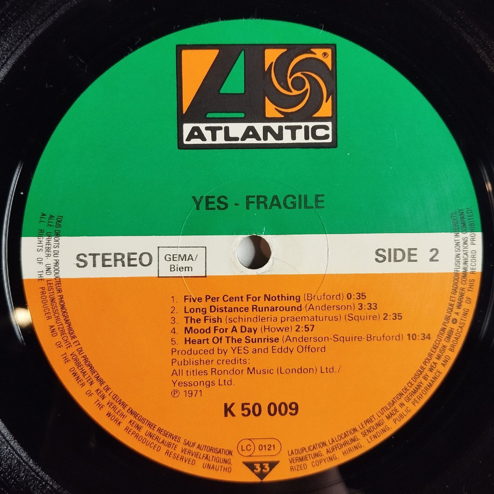 Винтажная виниловая пластинка LP Yes Fragile (Germany 1980) Roundabout