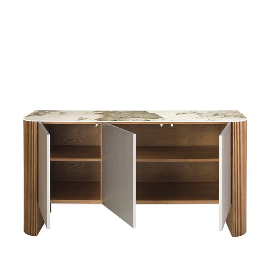 Сервант 3261/SB23067 серебристый из ореха и керамики с мраморной отделкой