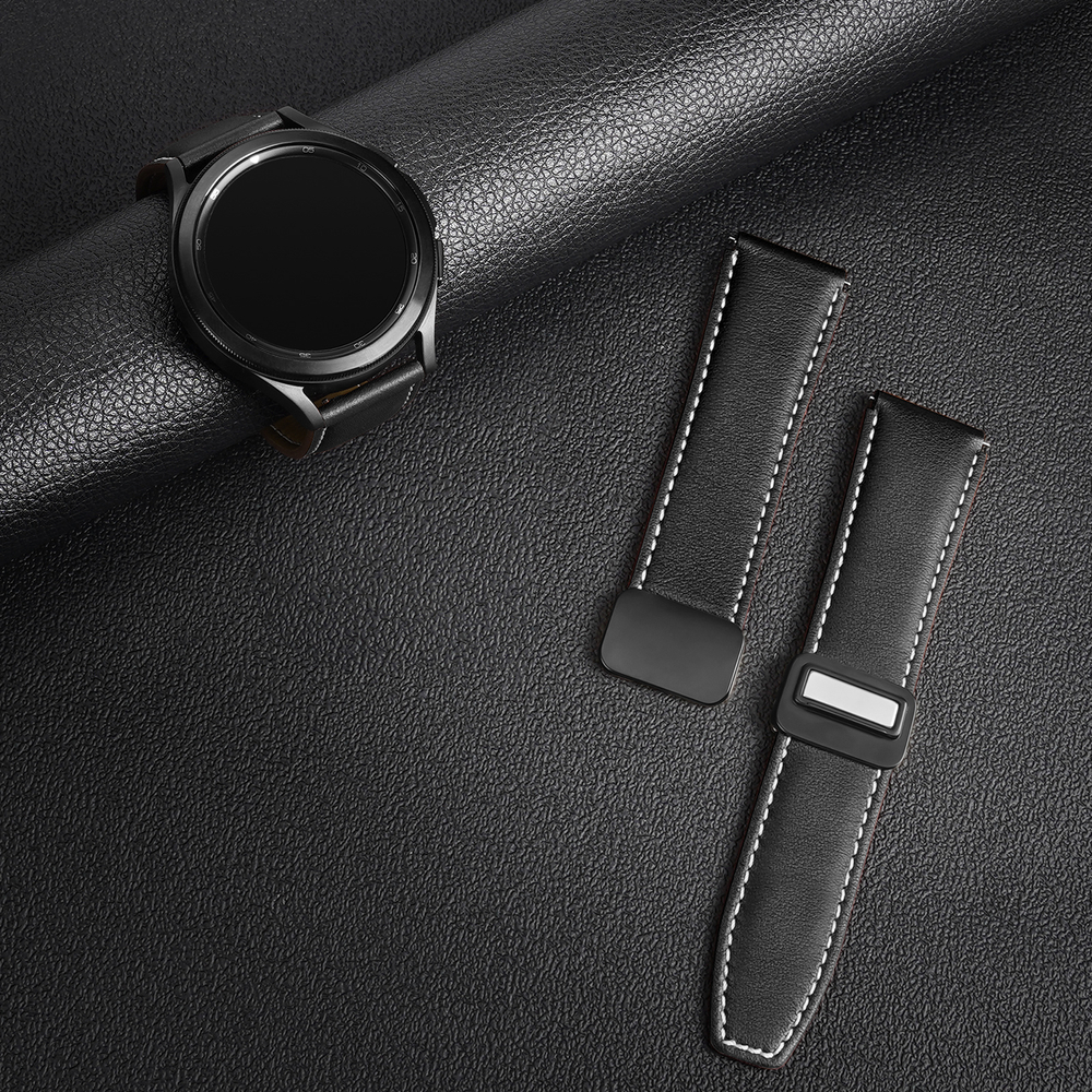 Ремешок из натуральной кожи черного цвета от Dux Ducis для часов Samsung Galaxy Watch 3, 4, 5, 6 и 7 (размер крепления 20мм), серия YA Series