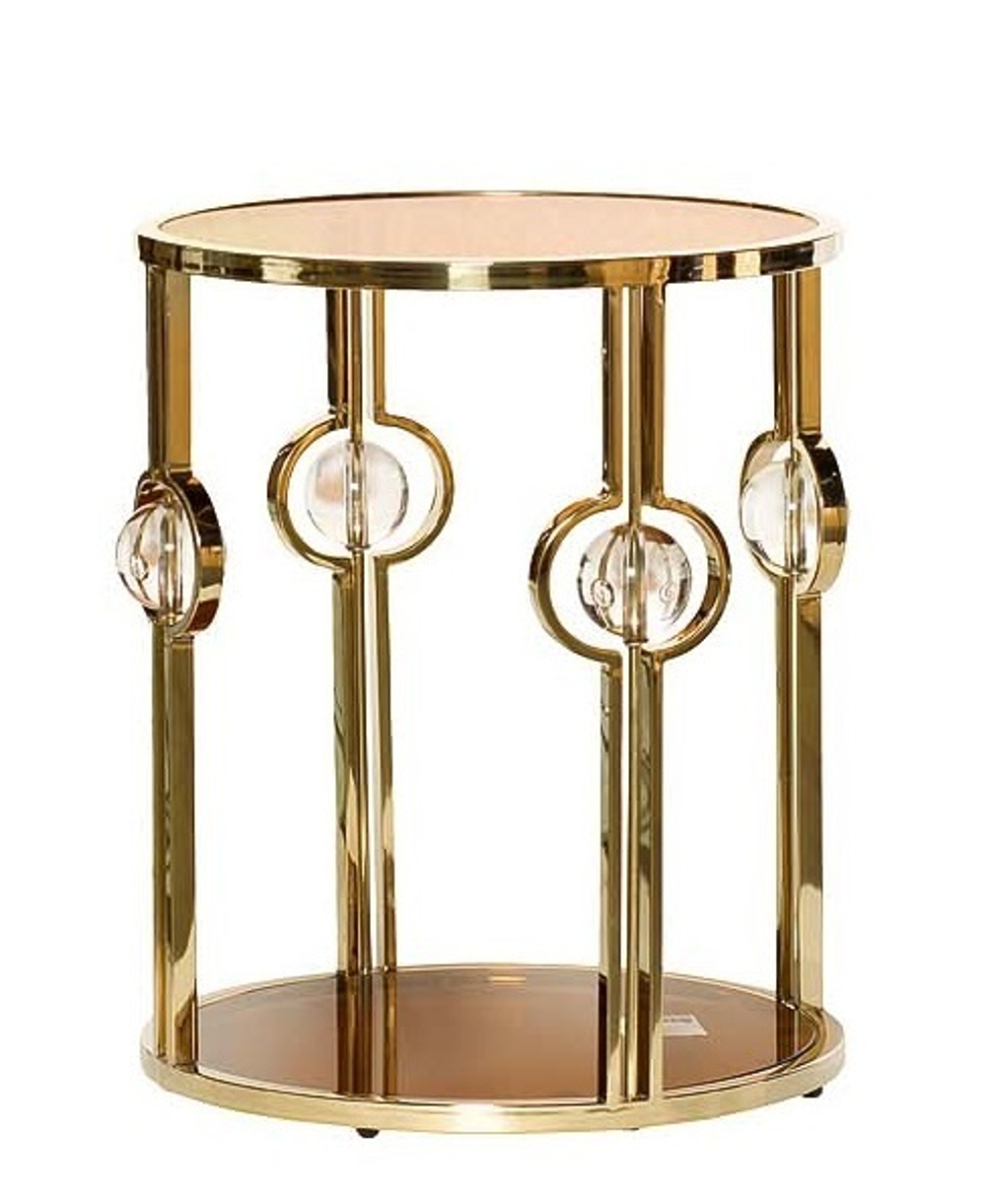 13RXET6034-GOLD Стол журнальный стекло коричн./золото 50*50*60см