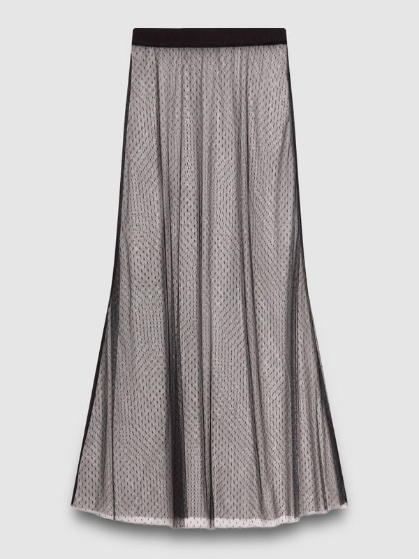 Юбка макси из сетки в мушку, черный