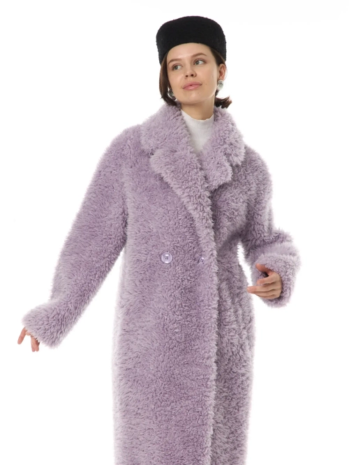 Искусственная эко-шуба из шерсти мериноса, премиальная, лаванда, SilverFox (арт. 1162)