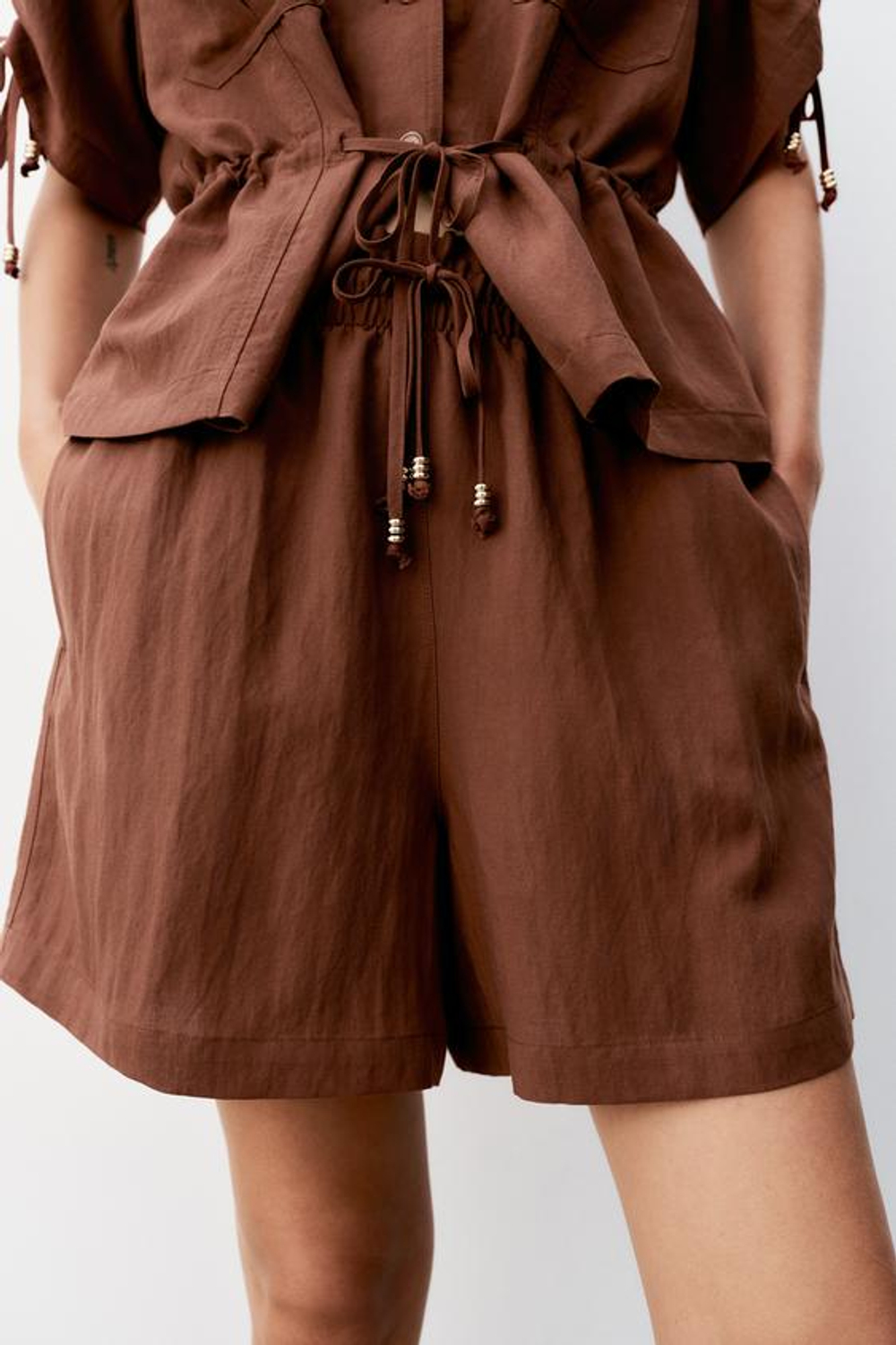 ZARA ШОРТЫ С ЭЛАСТИЧНЫМ ПОЯСОМ, ТЕМНЫЙ ЧЕРЕПИЧНЫЙ