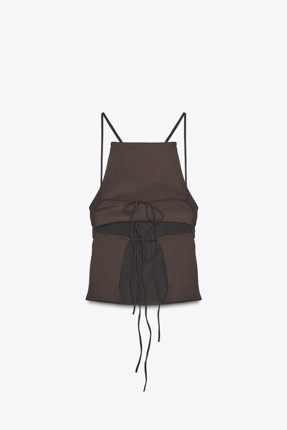 ZARA ПЛИССИРОВАННЫЙ ТОП С ОТКРЫТОЙ СПИНКОЙ, ТЕМНО-КОРИЧНЕВЫЙ