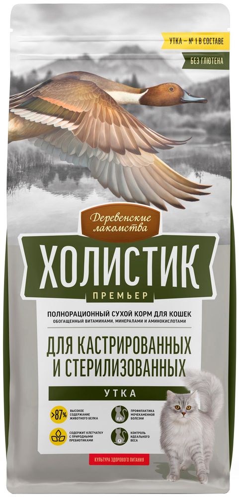 Деревенские лакомства 400г Сухой корм для стерилизованных кошек, Утка