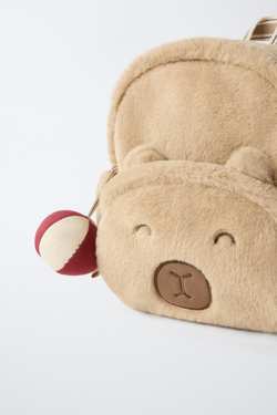 ZARA РЮКЗАК С МЕХОВЫМИ ДЕТАЛЯМИ, БЕЖЕВО-КОРИЧНЕВЫЙ