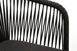 "Марсель" стул плетеный из роупа, каркас из стали золотой глянец, роуп темно-серый круглый, ткань серая