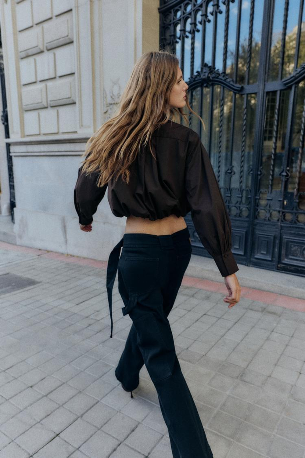 ZARA КОРОТКАЯ РУБАШКА ИЗ ПОПЛИНА, КОРИЧНЕВЫЙ