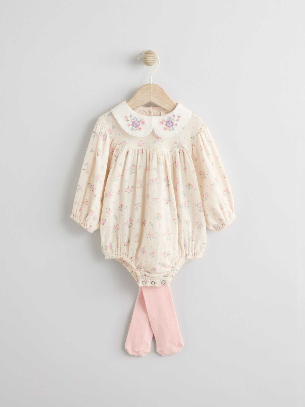 Боди с длинным рукавом и колготки в комплекте для малышей Next E65-019, Бежевый, Розовый