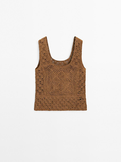 Massimo Dutti Замшевый топ из кружева кроше, коричневый