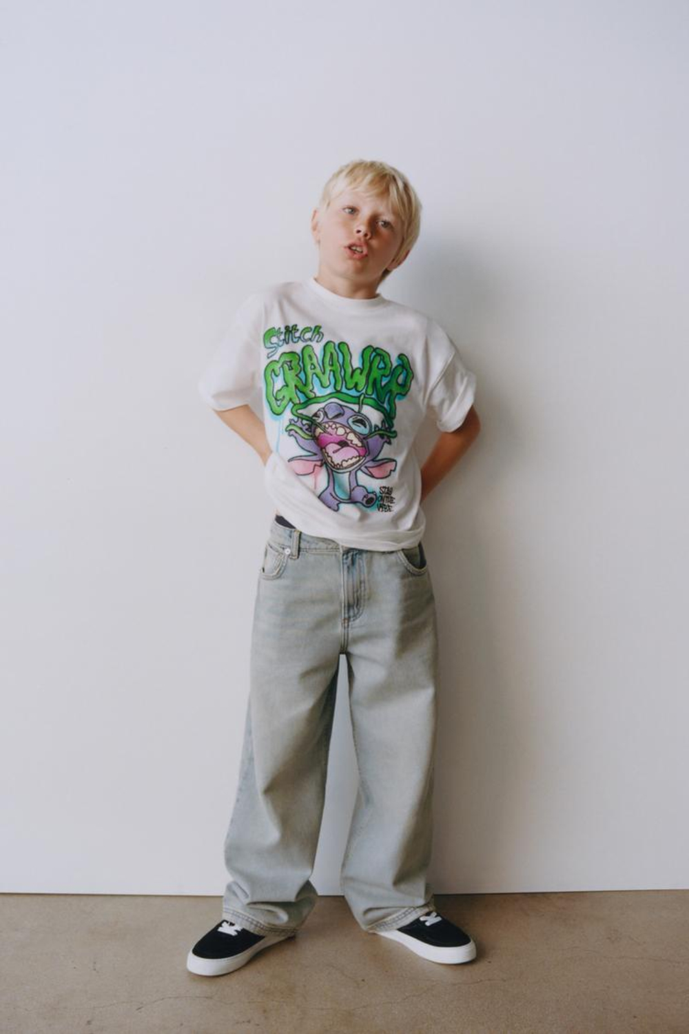 ZARA ФУТБОЛКА С ПРИНТОМ LILO & STITCH © DISNEY, ЖЕЛТОВАТО-БЕЛЫЙ