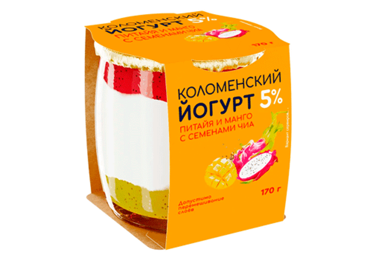 Йогурт со вкусом питайя и манго-чиа "Коломенский", 170г