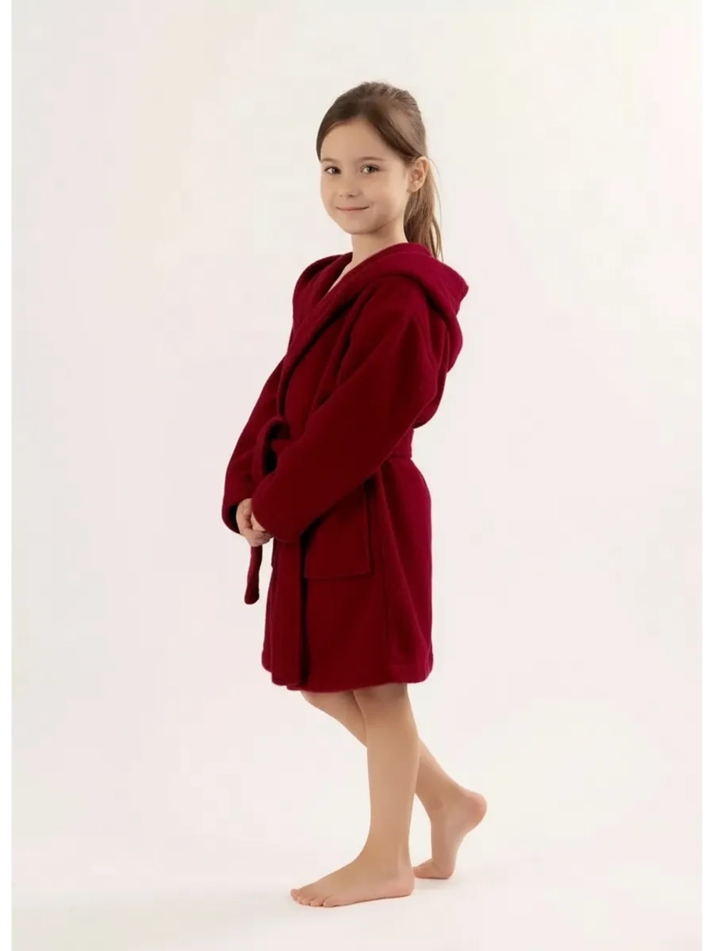 Халат детский махровый "Элит" с капюшоном, цвет: 945-Бордовый