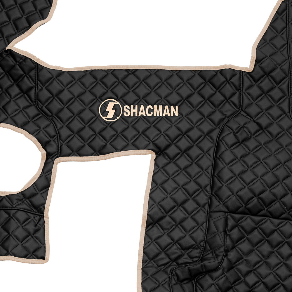 Ковры SHACMAN F3000 (экокожа, черный, бежевый кант, бежевая вышивка)