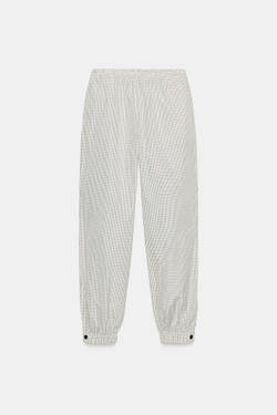 ZARA НЕЙЛОНОВЫЕ БРЮКИ-БОМБАШКИ В КЛЕТКУ, БЕЛЫЙ/ЧЕРНЫЙ