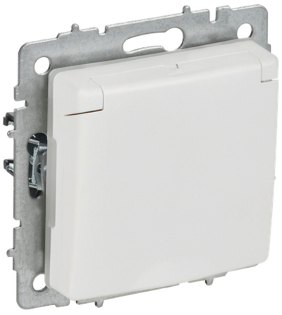 BRITE Розетка 1-местная с заземлением с защитными шторками и крышкой 16А IP44 РСбш10-3-44-БрАБ арктический белый IEK