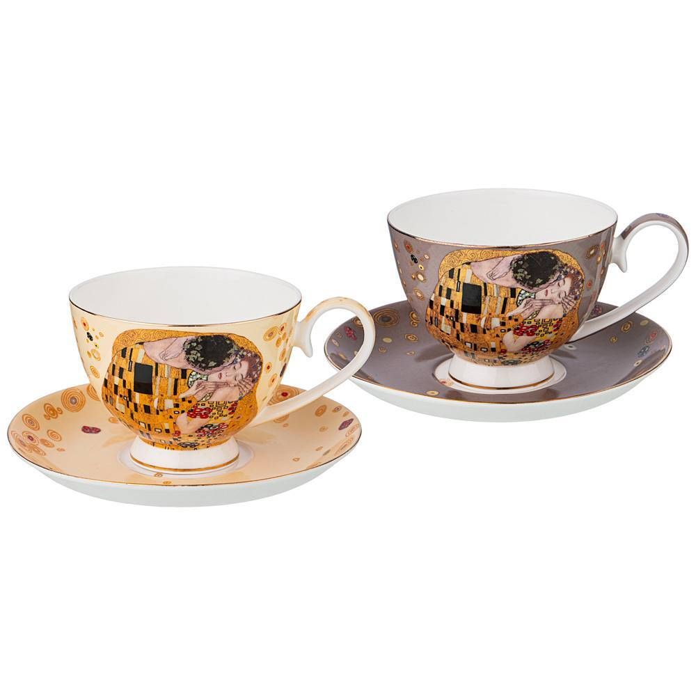 ЧАЙНЫЙ НАБОР LEFARD "ПОЦЕЛУЙ" (Г. КЛИМТ) НА 2ПЕР.4ПР.250 МЛ, КРЕМОВЫЙ, СЕРЫЙ (КОР=12НАБ.)