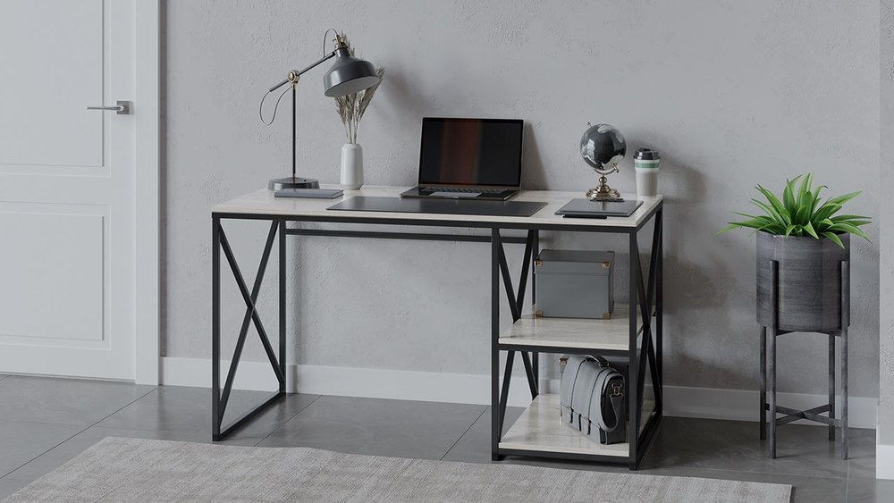 Стол письменный с полками Черный/Дуб Крафт белый 135х65х74,4 см