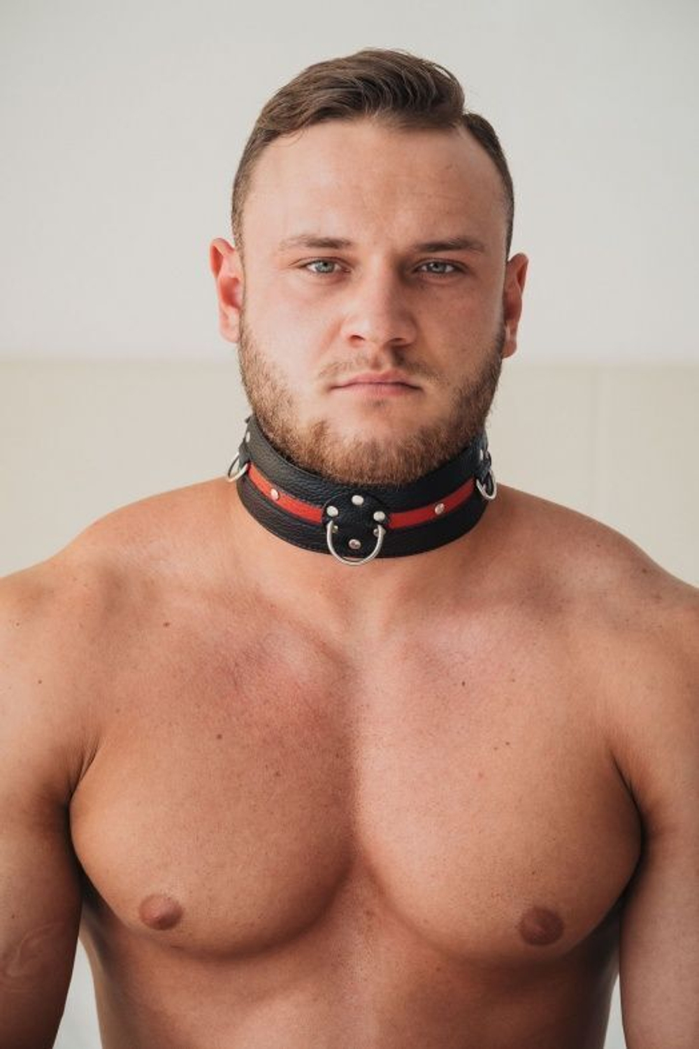 Черно-красный кожаный ошейник увеличенного размера (Цвет: черный с красным)