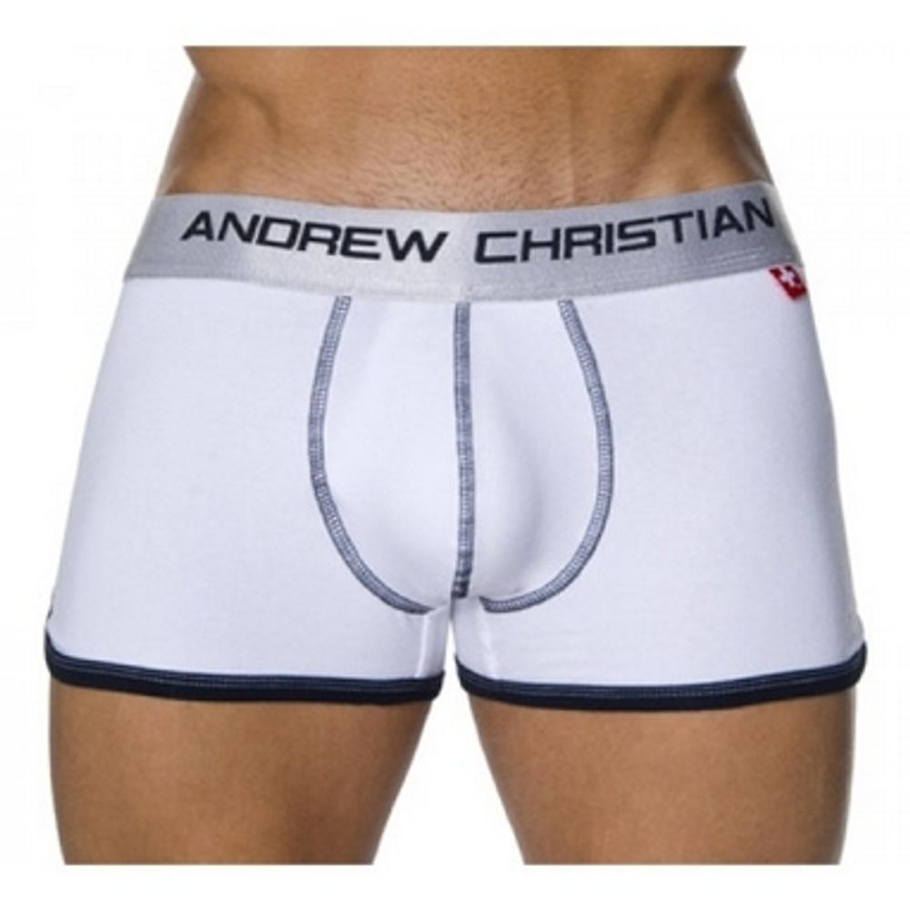 Мужские трусы боксеры белые с пуш-ап Andrew Christian White Shock Jock Boxer  4720