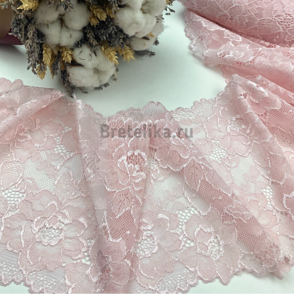 Кружево эластичное розовый/пудра 18,5 см