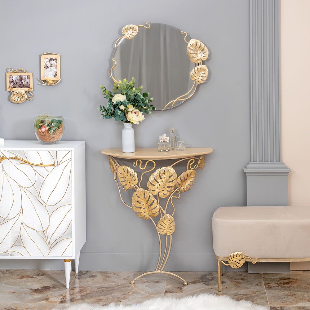 Зеркало настенное Monstera Deliciosa (Монстера) Айвори Мраморное золото