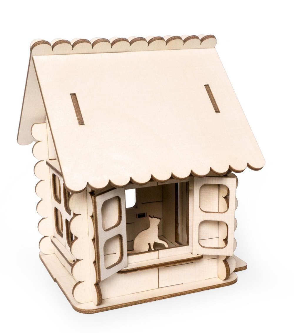 Деревянный конструктор, набор для творчества Lemmo Кошкин домик