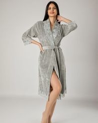 Халат женский  велюровый с кружевом Rosalia 0411 мятный NUSA Турция