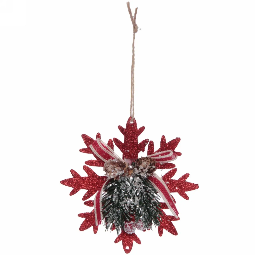 Подвеска елочная БЛЕСК «Снежинка зимняя» 12 см, Красный