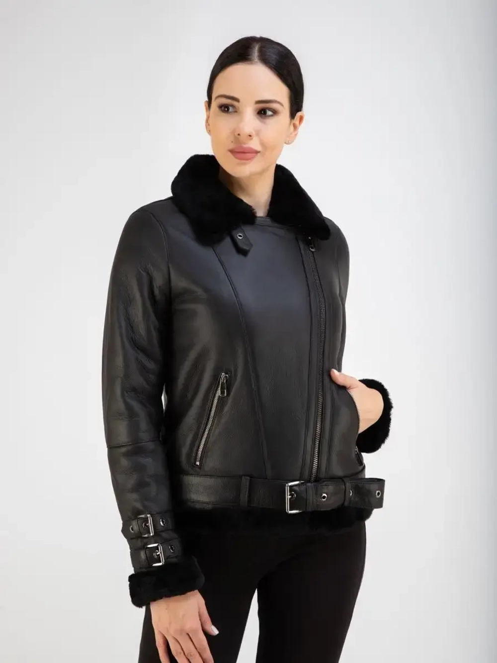 Дубленка авиатор натуральная короткая Турция