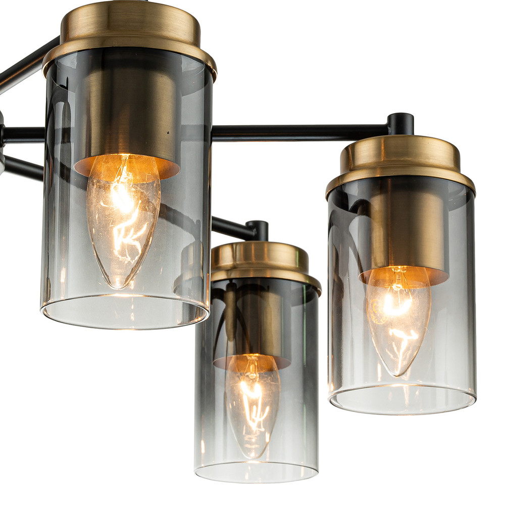 Светильник на штанге 7x40Вт, E14, металл/стекло, черный/бронза