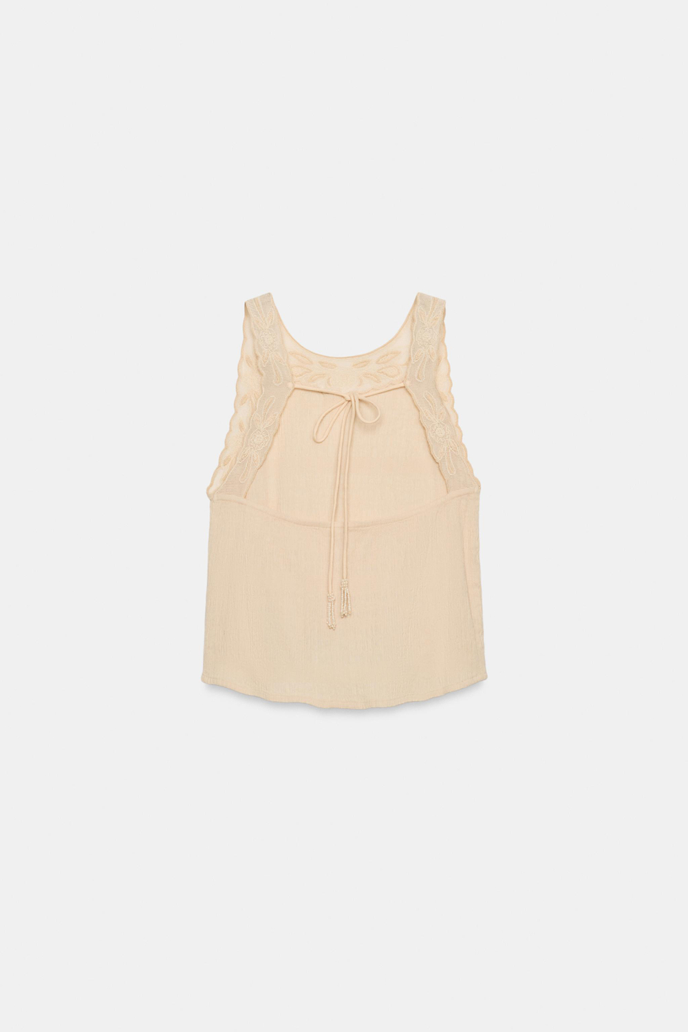 ZARA ТОП В СТИЛЕ РУСТИК С ВЫШИВКОЙ И ОТКРЫТОЙ СПИНОЙ, ЭКРЮ