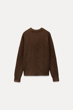 ZARA ОДНОТОННЫЙ СВИТЕР ИЗ ШЕРСТИ И АЛЬПАКИ, КОРИЧНЕВЫЙ