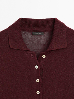 Massimo Dutti Свитер оверсайз с воротником поло, гранатовый