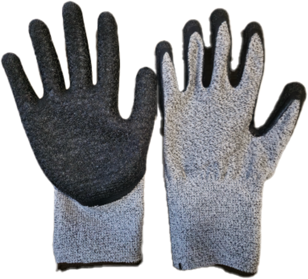 Перчатки 13G HPPE подкладка покрытие ладони черным латексом "кринкл" (уровень резки 5)