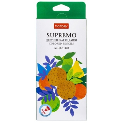 Карандаши цветные Hatber шестигранный корпус мягкий стержень 12 цв.-Supremo- в картонной коробке
