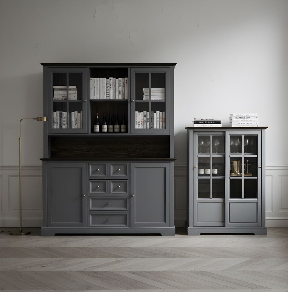 Шкаф-витрина деревянная Лэйквью 103х41х139 см, сервант с 2 раздвижными дверями из массива сосны