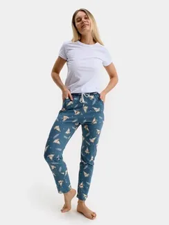 Брюки женские с принтом, цвет голубой, размер 46