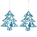 Подвески в блестках «Елочки новогодние» 12 см (набор 2шт), голубой