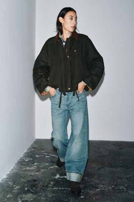 ZARA КУРТКА С ВОЩЕНЫМ ПОКРЫТИЕМ И КОНТРАСТНЫМ ВОРОТНИКОМ — ZW COLLECTION, ХАКИ