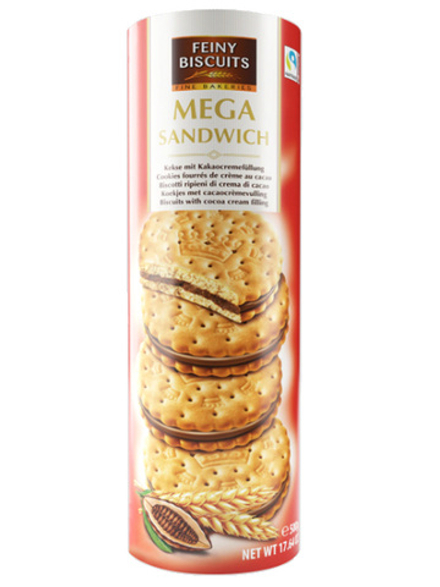 Печенье-сэндвич Feiny Biscuits Mega с начинкой из какао-крема 500 г