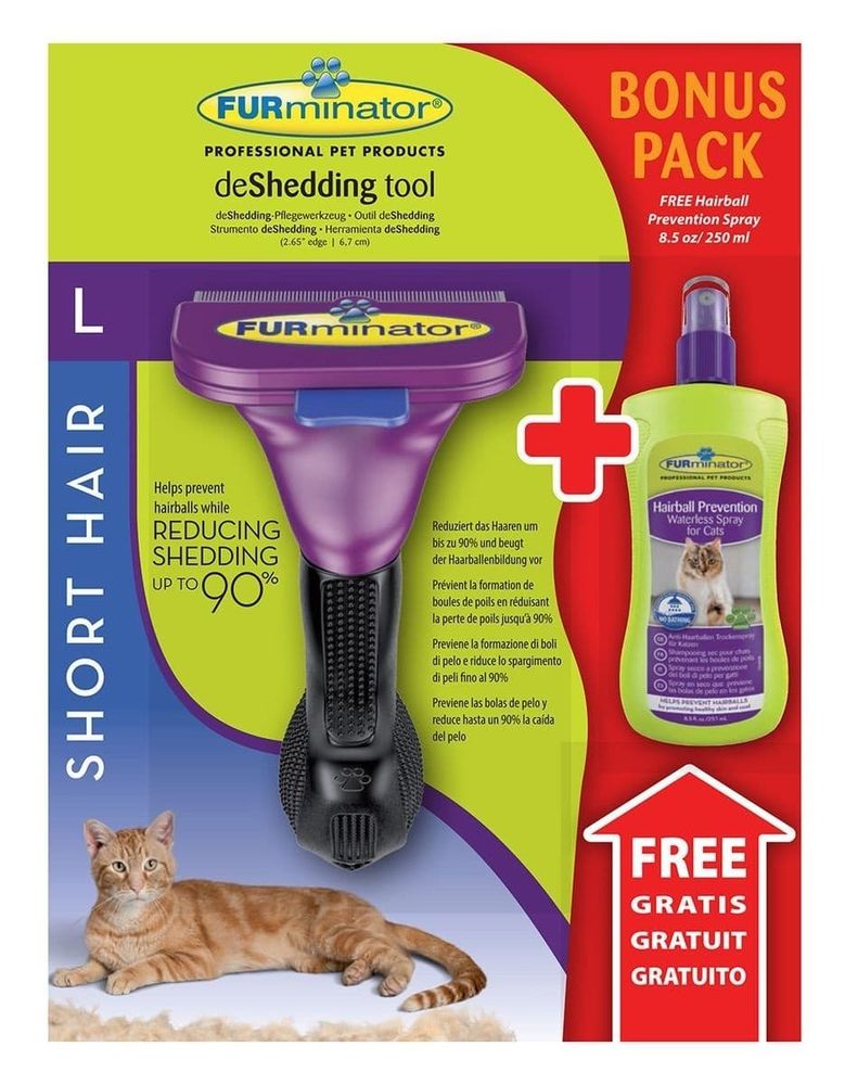 FURminator Short Hair Large Cat 7 см + FURminator шампунь-спрей от колтунов без смывания 250 мл