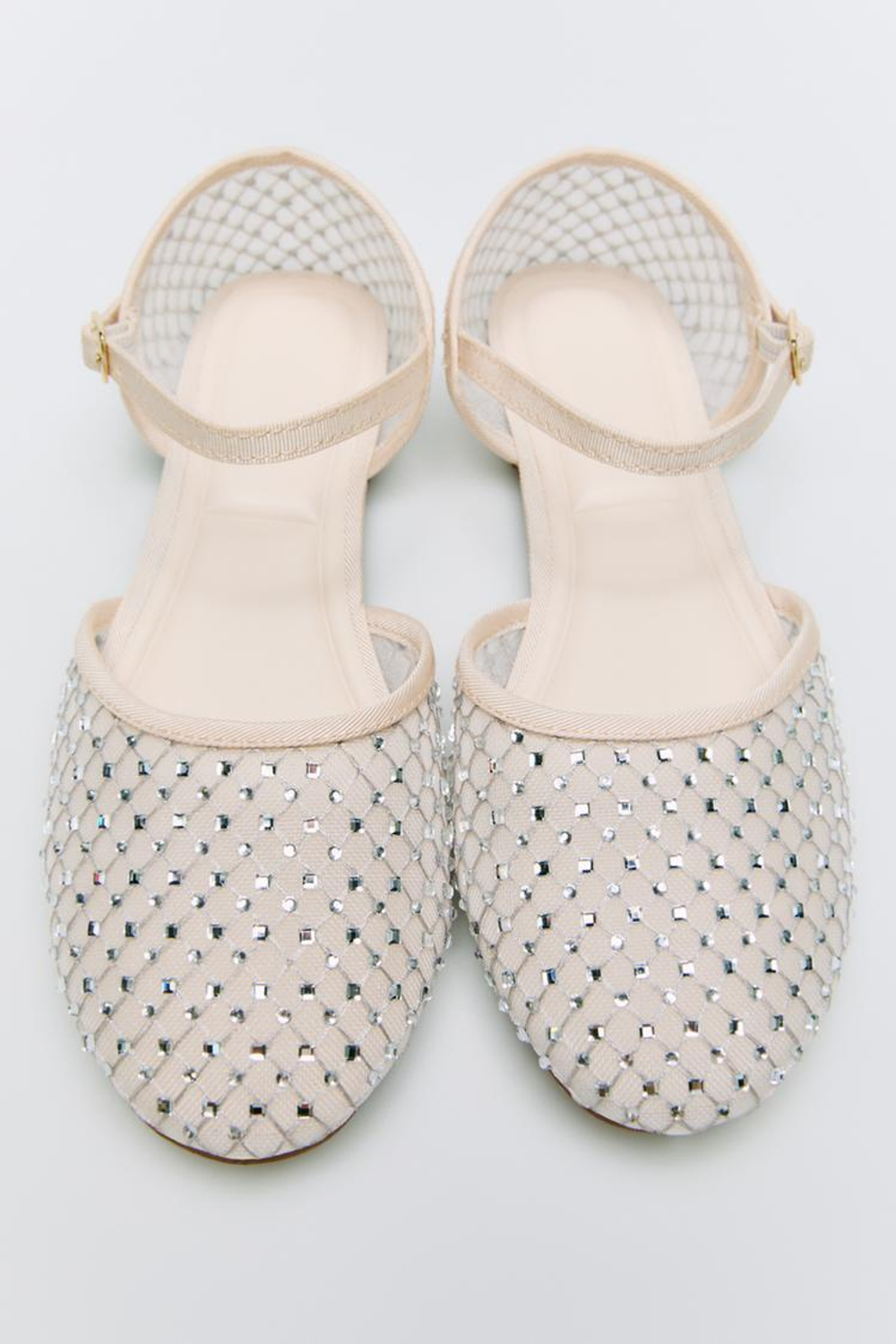 ZARA БАЛЕТКИ СО СТРАЗАМИ, ЭКРЮ